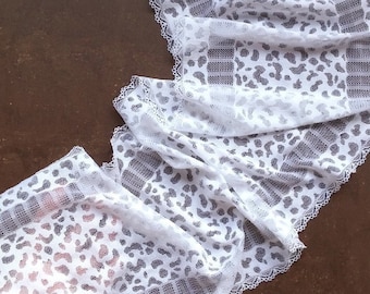 White Stretch Lace Wide Elastic Sewing Lace Trim Bra Making Lingerie Lace, width 8.26"/ 21 cm, # 1106