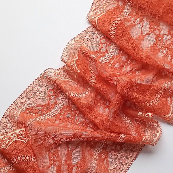 Stretch Orange Lace Lingerie Sewing Wide Tulle Lace Trim, Width 9.25"/ 23.5 cm, # 5086