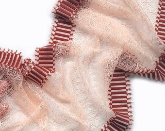 Wide Lingerie Peach Brown Lace Tulle Sewing Lace Trim, width 8.26" / 21 cm, # 1094