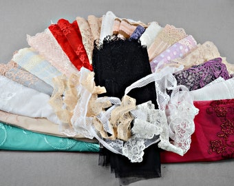Lace offcuts Assorted lace scraps Doll dress sewing Stretch lace trim lot Stretch lace lengths Lace lot Lace pieces Scrap pack, 1/430