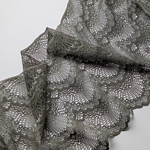 Khaki Stretch Lace Table Runner Lace Scalloped Lace Trimming, width 8.85 inch / 22.5 cm, # 3055