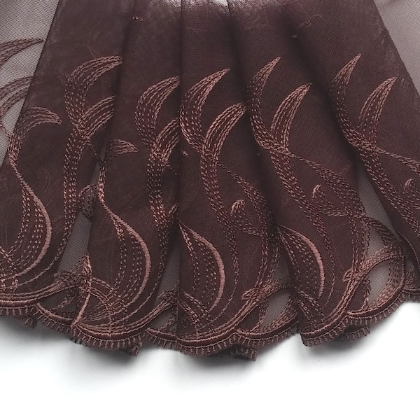 Brown Tulle Embroidered Brown Chocolate Lace Trim Carnival Costume Decoration, width 4.6 inch / 11.7 cm, # T7049