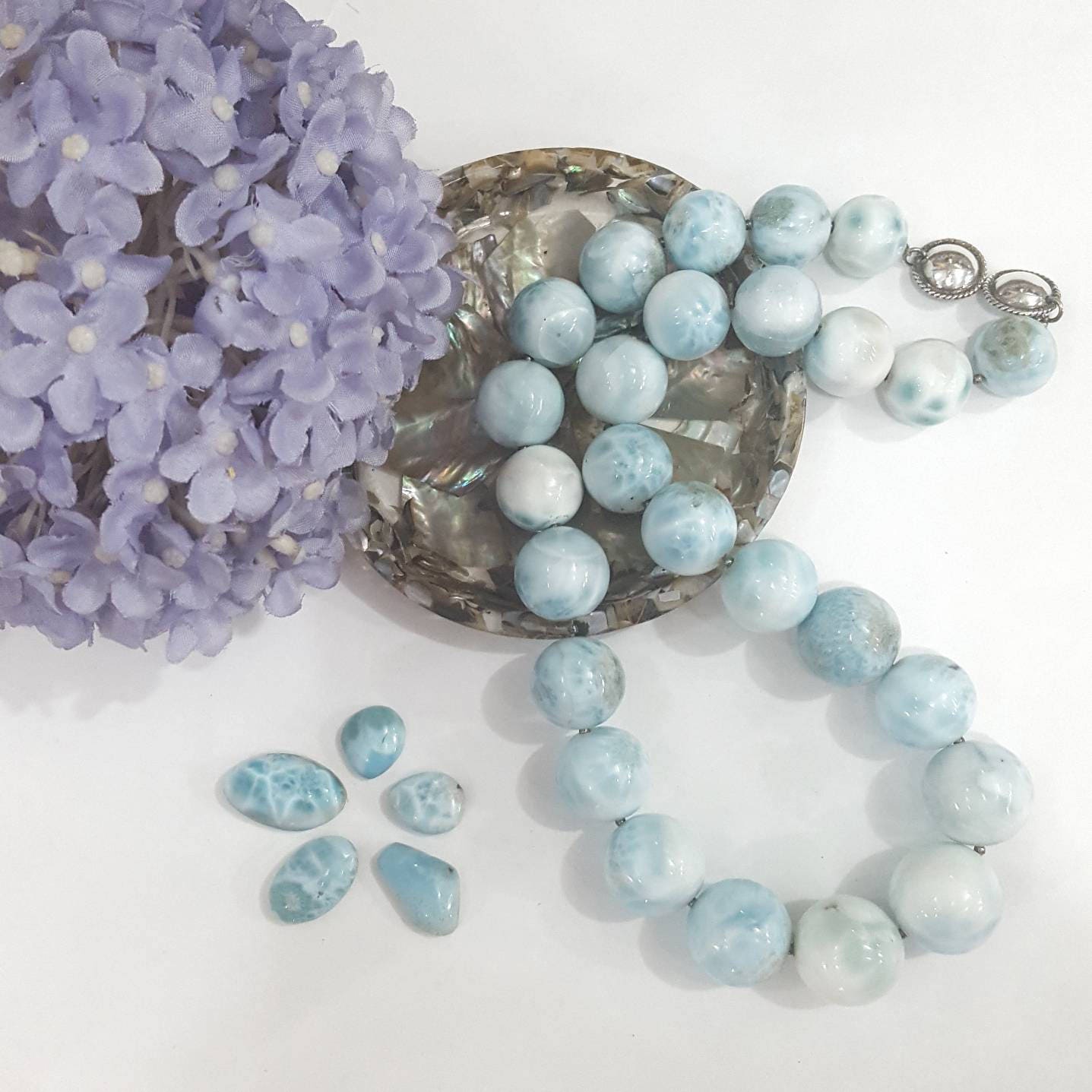 Larimar Beads Necklace Sterling Silver Round Bead Necklace - Etsy