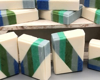 Blue and Green Striped Embed Bar Soap, Made with Essential Oils