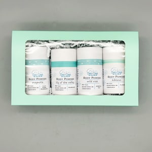 Body Powder, 4 Pack Collection in a Gift Box, Plastic Free Shaker Top