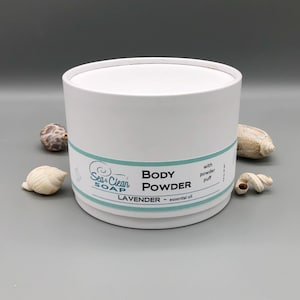 Body Powder with Puff, for Bath and Body, Talc Free, With Essential Oils, Silky Powder, Wild Rose, Peppermint, Sea Moss