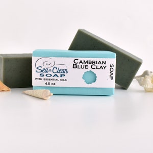 Cambrian Blue Clay Soap Bar, All Natural with Essential Oils of Peppermint, Juniper Berry and Cedarwood