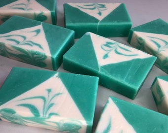 Green and White Bar Soap Made with Essential Oils