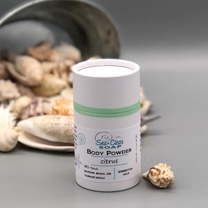 Body Powder, Citrus Essential Oils, Plastic Free Shaker Top