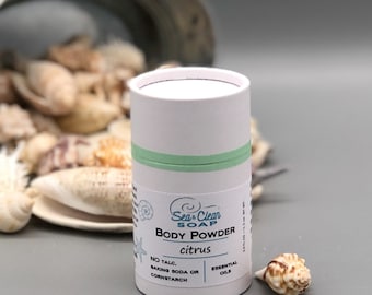 Body Powder, Citrus Essential Oils, Plastic Free Shaker Top