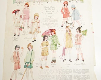 1920's Vintage Large Magazine Page from 1927 McCall's Sewing Pattern Flapper Children Dresses Art
