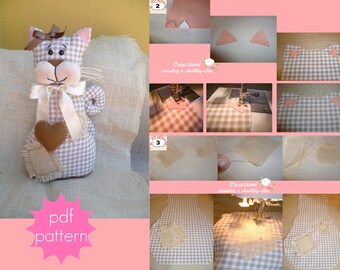 Cat PDF pattern, cat tutorial, kitten pattern, pdf sewing pattern cat, DIY, do it yourself, PDF download pattern for cat, illustrated cat
