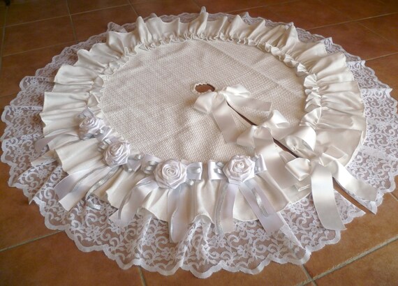 Tappeto Shabby Chic Bianco Per Albero Di Natale Gonna Per Albero Ornamento Albero Di Natale Copri Base Albero Di Nataletappeto Con Pizzo