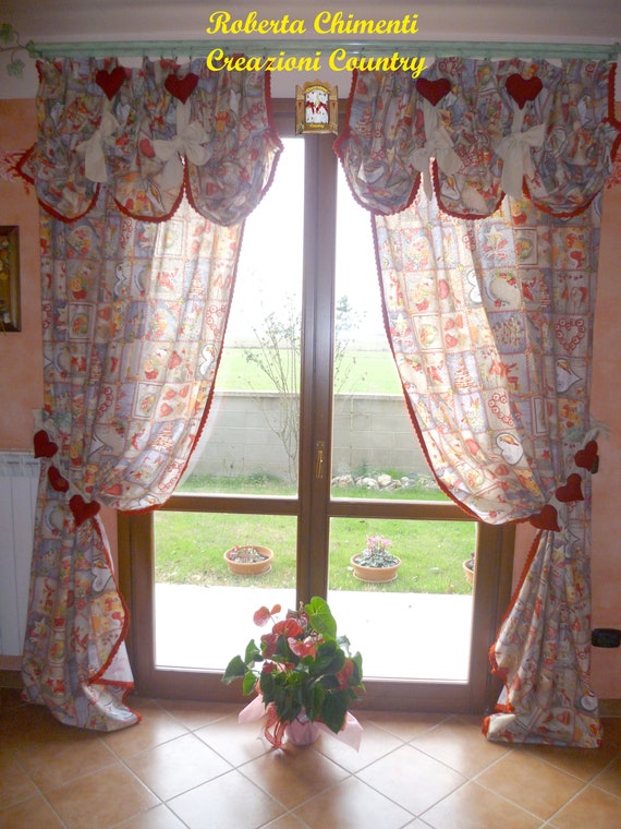 Country Chic Curtain Two Panels Curtain Valance Christmas Etsy