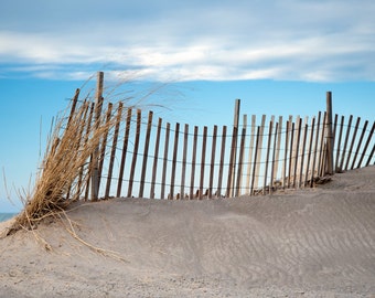 beach decor, photography, home wall art, living room decor, bedroom bathroom ocean pictures, sand dune fence, sea grass, summer day, prints