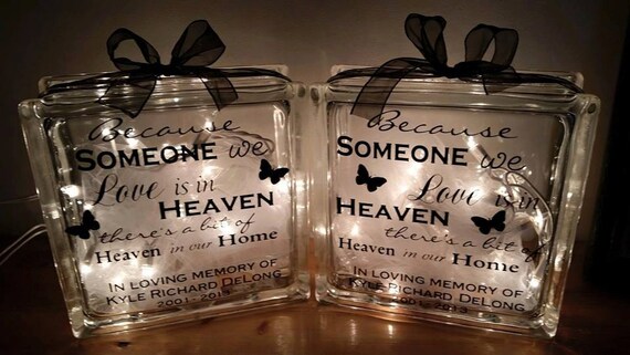 Memorial Glass Blocks, Sympathy Gift, Personalized Glass Block, Custom Block,  Night Light, Tribute, Remembrance, Memory Block, Heaven 