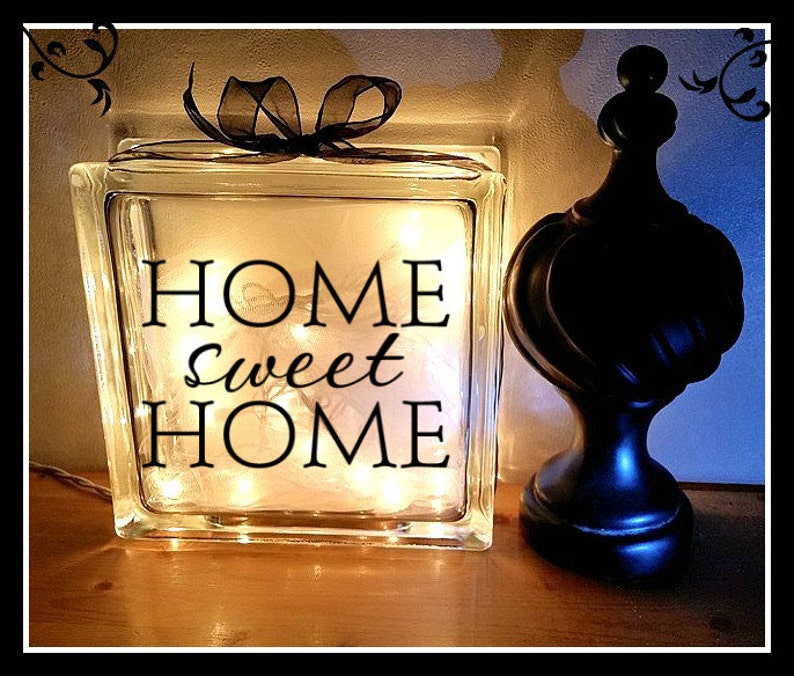Home Sweet Home Glass Block Night Light Home Block Etsy