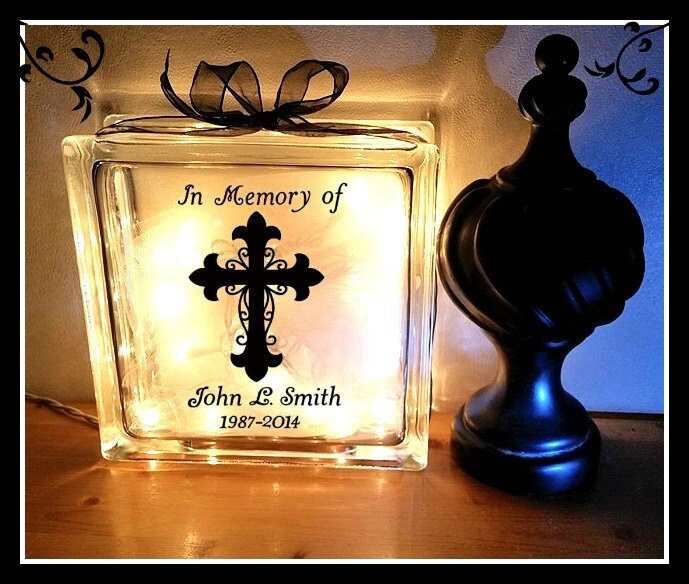 Memorial Glass Block in Memory Of Glass Block Night Light Etsy