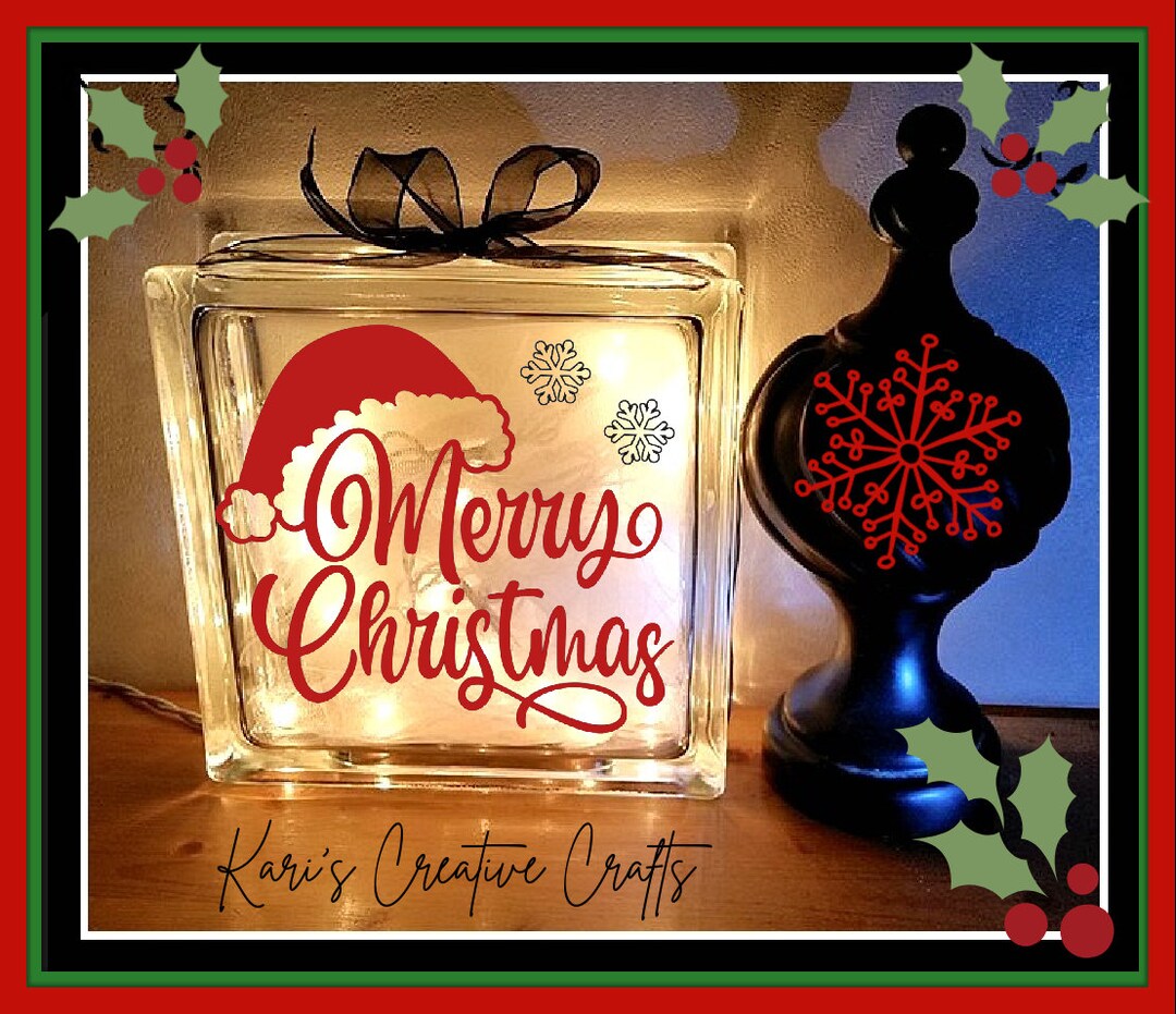 Merry Christmas, Glass Block, Night Light, Personalized, Custom
