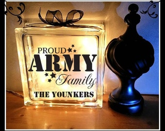 Proud Army Family,Proud Navy Family, Glass Block Night Light, Custom, Personalized, Military, Armed Forces, Army, Navy