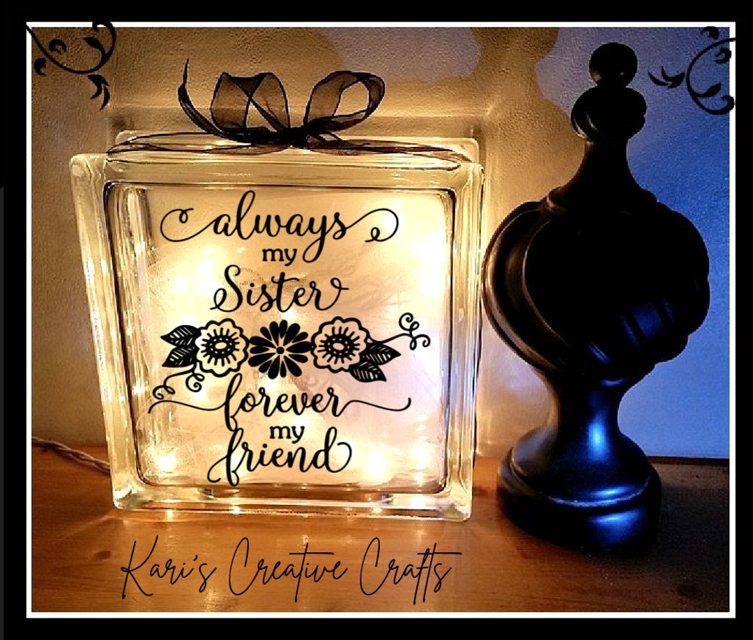Always My Sister, Glass Block, Sibling Gift, Night Light, Sisters, Personalized Gift, Custom ...