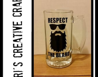 Respect the Beard Beer Mug, Father's Day mug, Pub Glass, Funny Beer mug, Comical glass