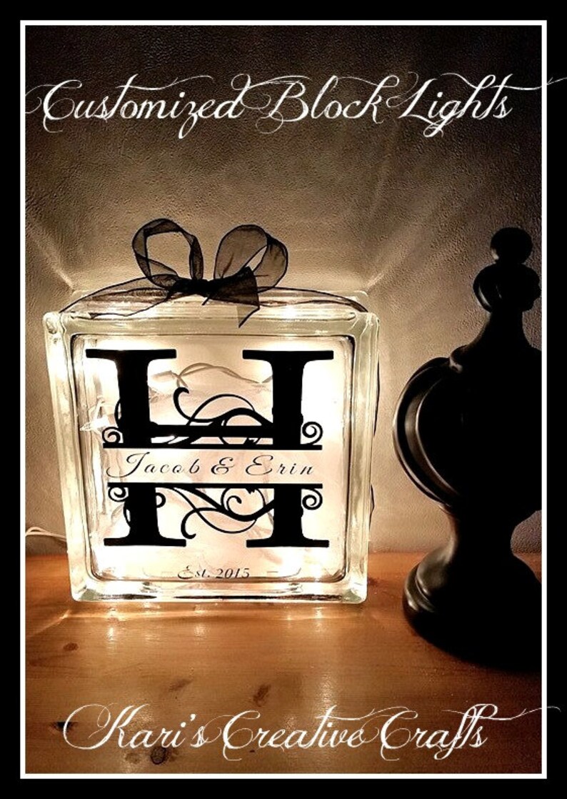 Glass Block Night Light Monogram Night Light 8 X 8 Glass Etsy