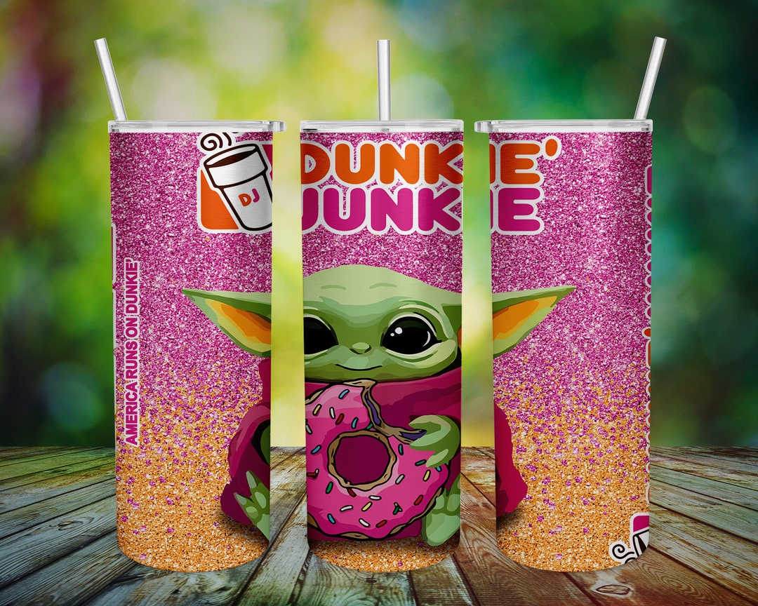 Dunkie Junkie Baby Yoda Grogu Tumbler 20 Oz Straw Slim Travel Mug