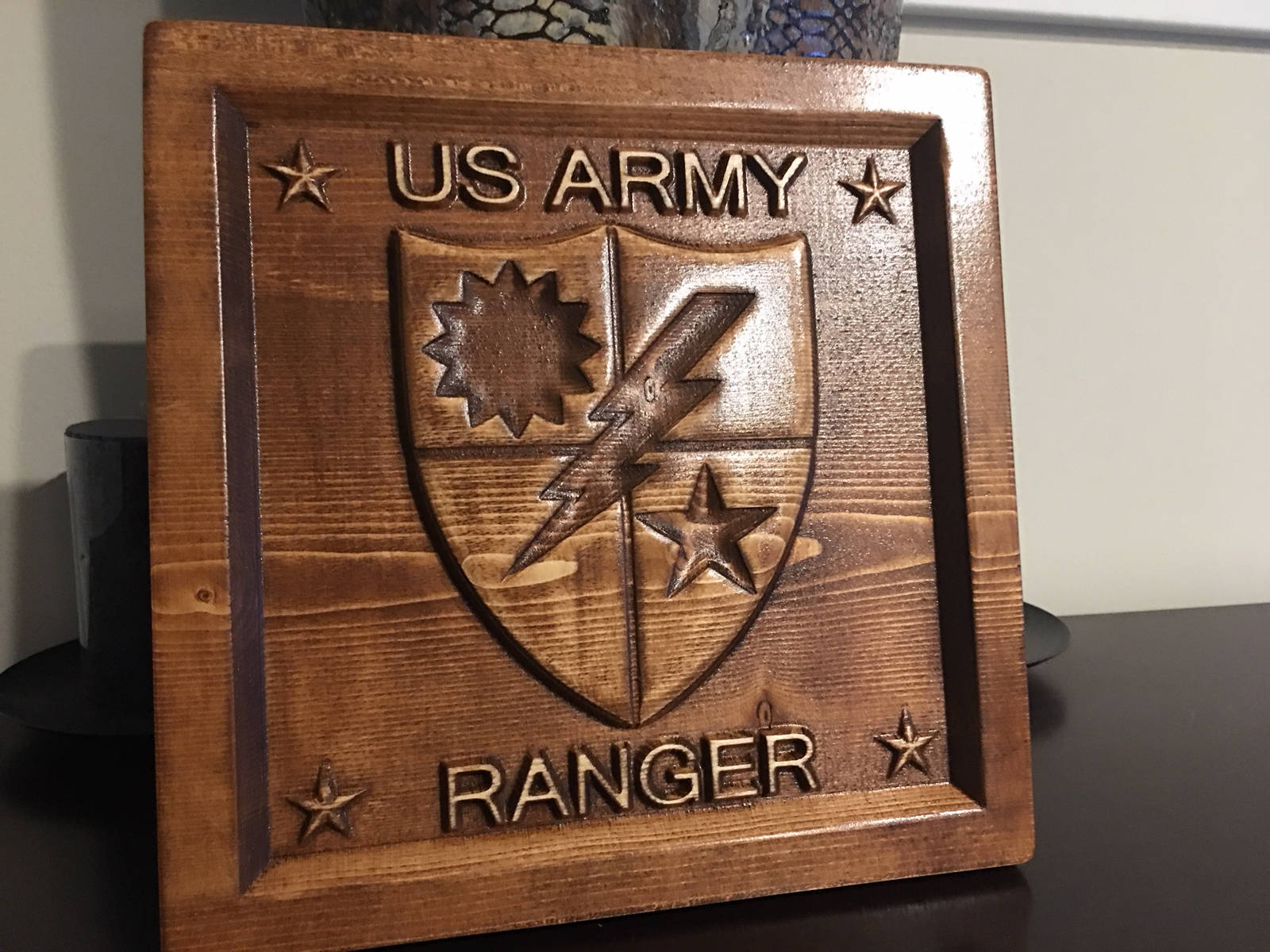 Small Wood Carved Army Ranger Plaque Military Gift Veteran 