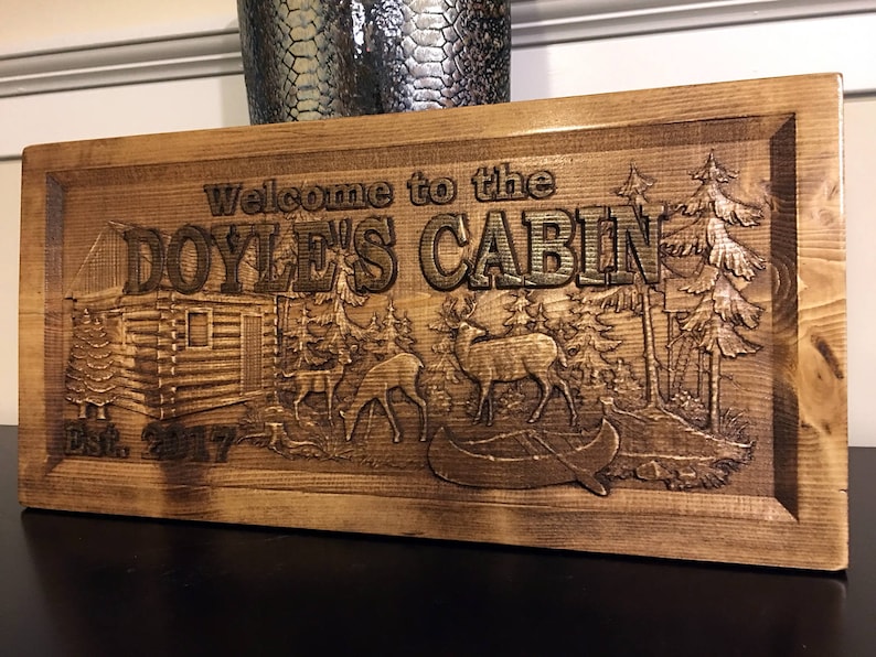 Wood Carved Personalized Cabin Sign Lake Cabin Sign