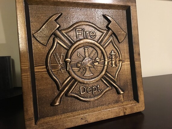 Fire Dept. Fireman/'s Gift Wood Carved Fire Department Logo Plaque