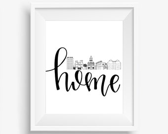 Waco Skyline Home Digital Descargable Hand-Lettered Hand-Drawn Print