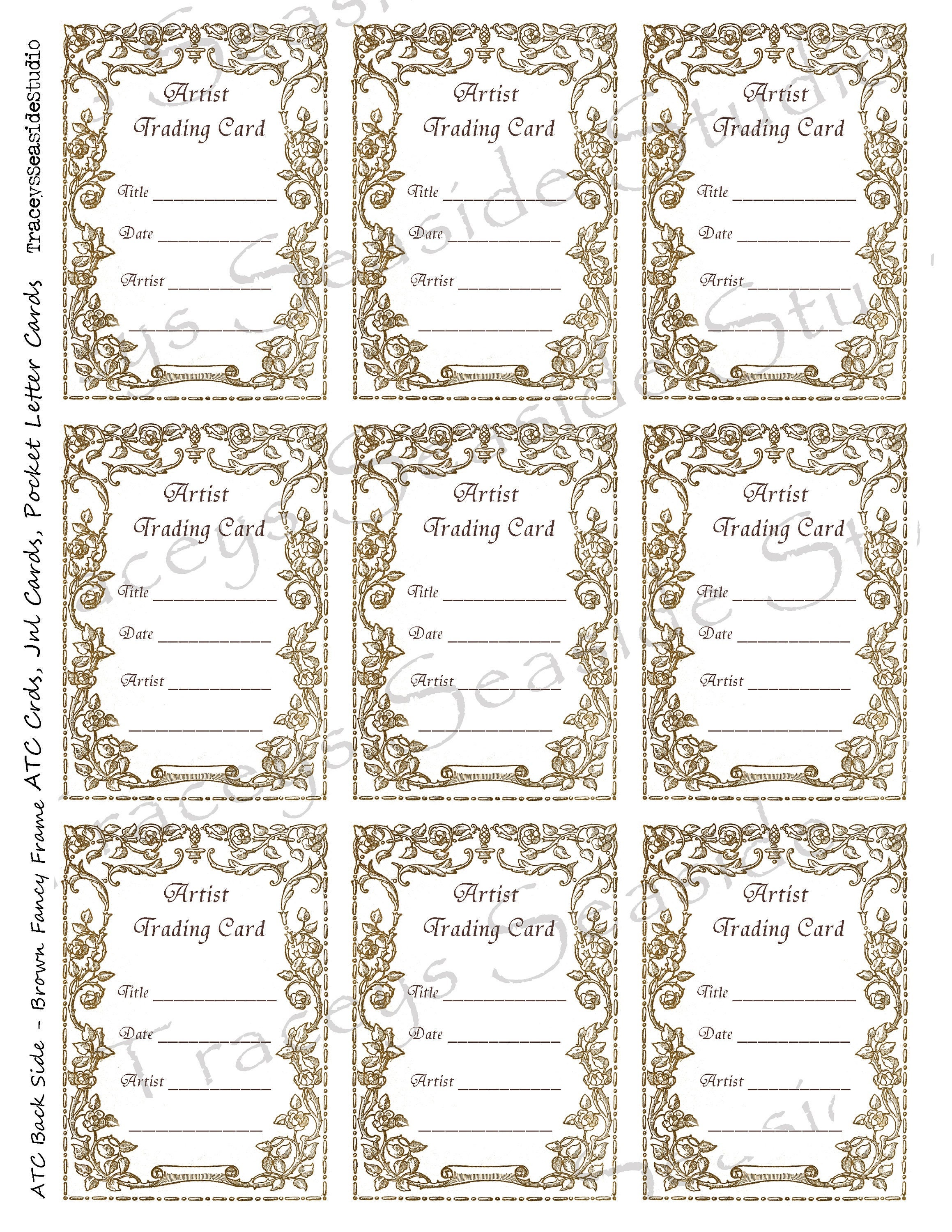 ATC Artist Trading Card Labels ACEO Brown Fancy Frame - Etsy