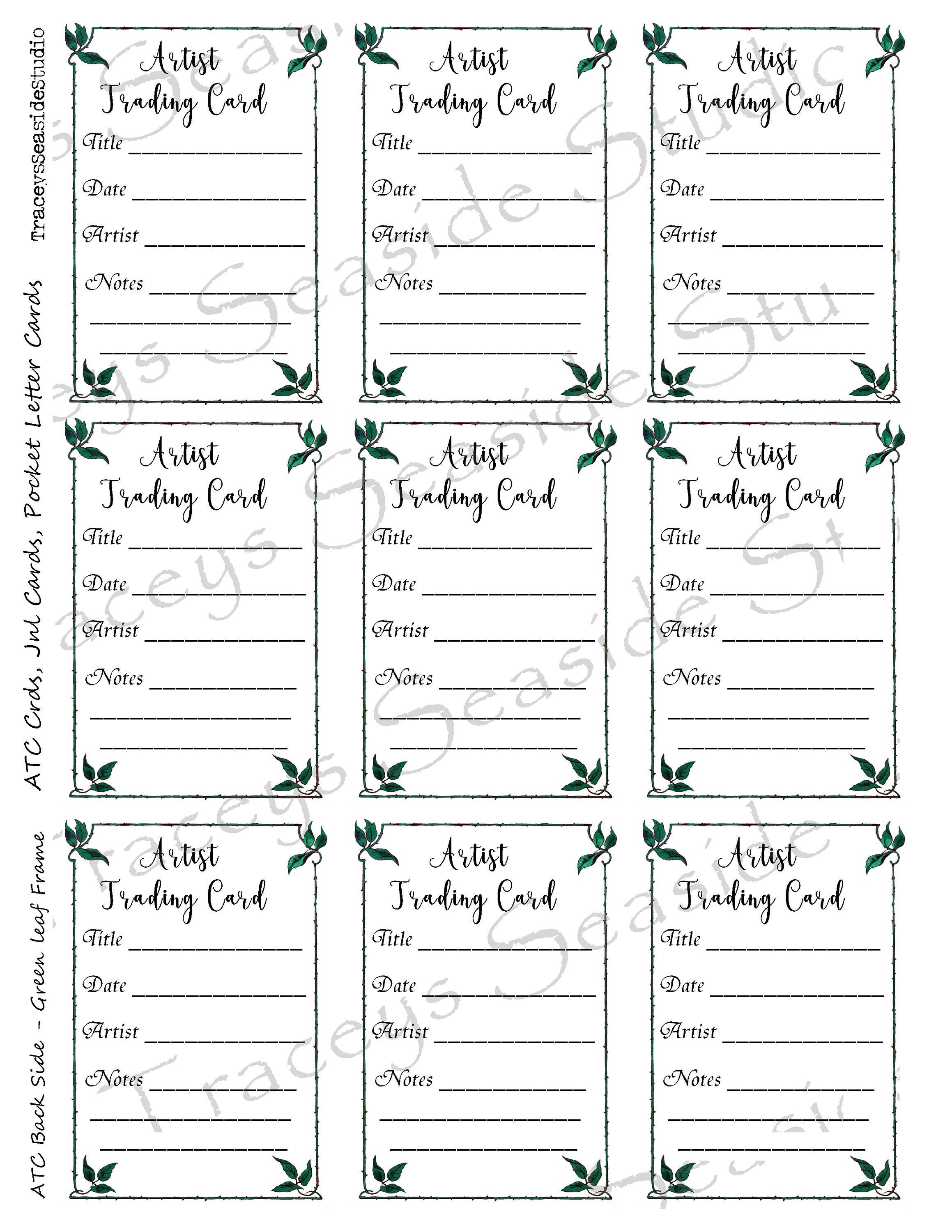 ATC Artist Trading Card Labels ACEO Green Leaf Frame - Etsy