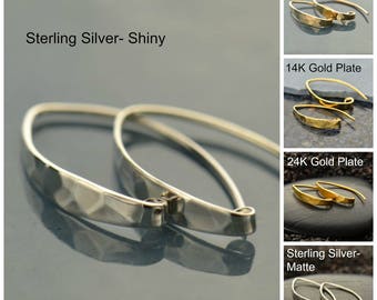 Silver Ear Wire Shiny Finish Contemporary Ear Wire Shiny Hammer Finish Silver Finding Hammer Finish Earring Finding Sterling Silver