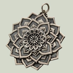 Sterling Silver  Large Lotus Mandala Pendant, Mandala Jewelry, Yoga Lover Gift, Silver Lotus Mandala, Yoga Mandala Pendant, Lotus Necklace