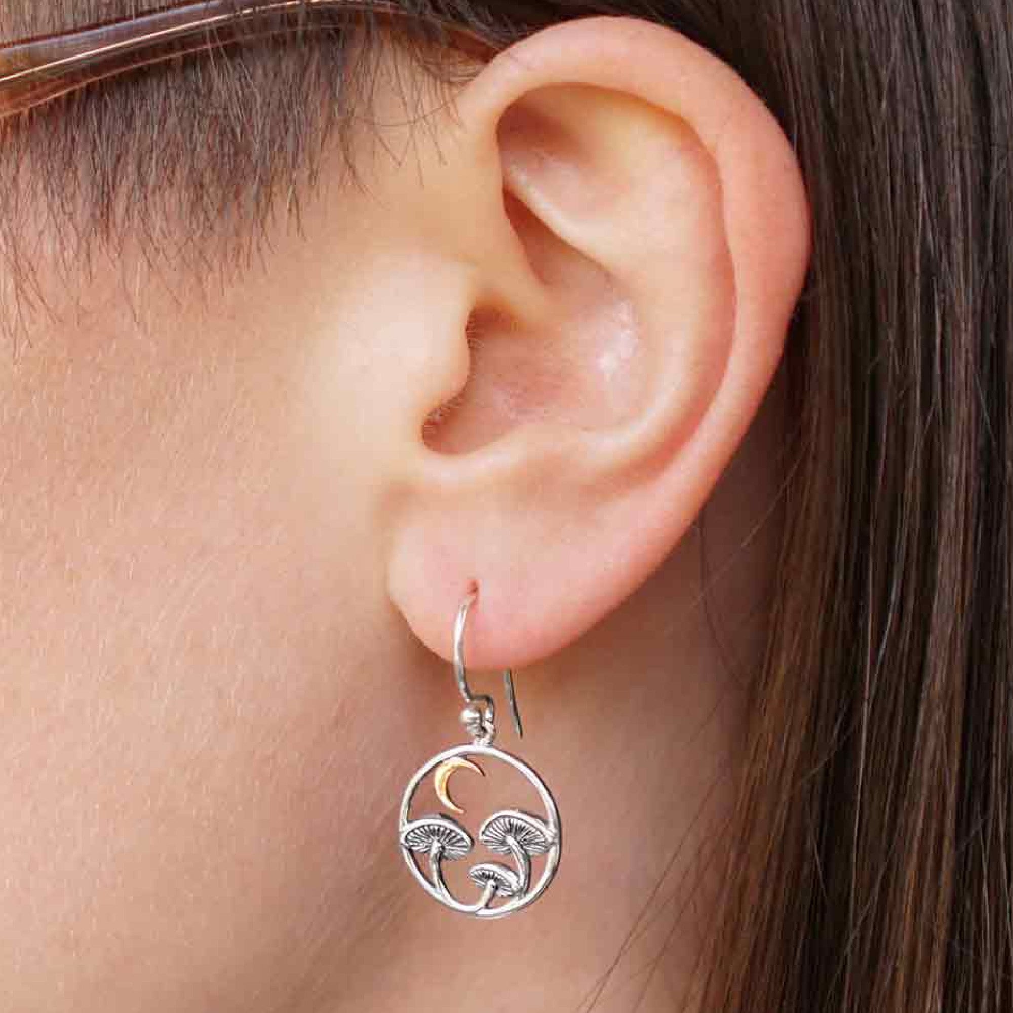 Orecchini A Fungo In Argento Sterling 925 Con Pietra Di Luna - Ciondoli Goccia Per Amanti Della Natura - 4