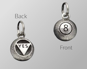 Charm 8 boules, breloques en argent sterling, piscine à 8 balles, cadeau pour joueur de billard, 8 boules magiques, breloque talisman, bijoux de diseuse de bonne aventure,