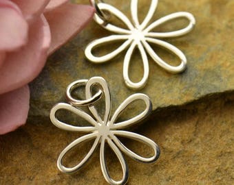 Sterling Silver Daisy Flower Charm, Mothers Day Gift, Bridesmaid Gift, Daisy Necklace, Daisy Jewelry, Daisy Earrings, Flower Pendant,