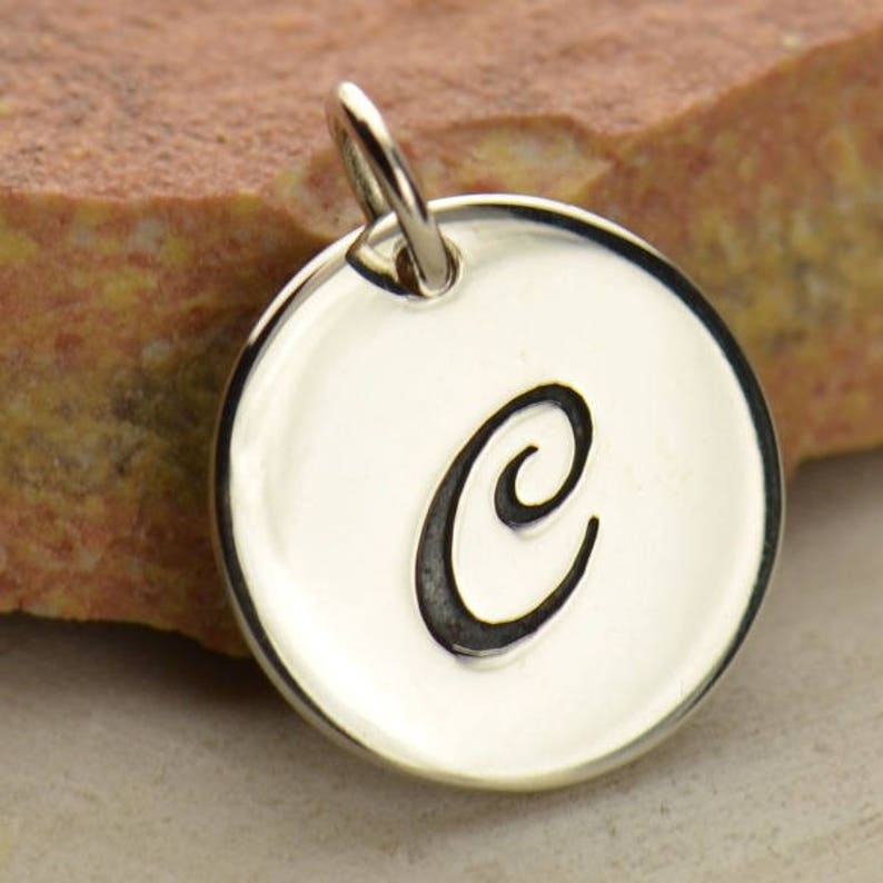 Cursive Letter Letter Charm Sterling Silver Personalized Jewelry Silver Letter Letter Disc Letter Jewelry Personalized Charm