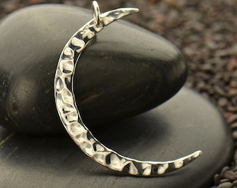 Sterling Silver Large Moon Pendant, Crescent Moon, Crescent Pendant, Hammer Finish, Hammered Moon, Hammered Crescent, Crescent Moon Charm