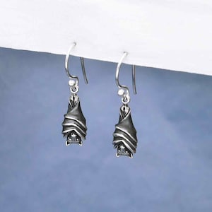 Sterling Silver Hanging Bat Earrings | Bat Jewelry | Halloween Earrings | Gothic Earrings | Bat Lover Gift | Halloween Bat Jewelry