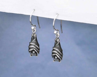 Sterling Silver Hanging Bat Earrings | Bat Jewelry | Halloween Earrings | Gothic Earrings | Bat Lover Gift | Halloween Bat Jewelry