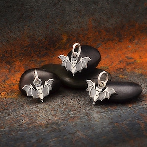 Sterling Silver Bat Charm, Halloween Charm, Vampire Bat, Bat Jewelry, Gothic Jewelry, flying Bat, Animal Jewelry, Mini Bat, Spooky Charm