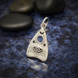 Sterling Silver Ouija Planchette Charm with All Seeing Eye, Ouija Board Jewelry, Wiccan Jewelry, Pagan Jewelry, Witchcraft Jewelry, 15mm