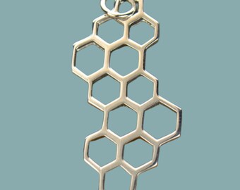 Sterling Silver Honeycomb Charm, Honeybee Jewelry (32mm)