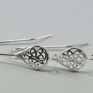 Sterling Silver Filigree Teardrop, Teardrop Earwire, Filigree Earwire, Silver Teardrop, Silver Earrings, Earring Findings, Silver Findings