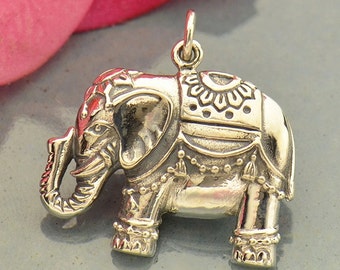 Sterling Silver Indian Elephant Pendant, Elephant Necklace, Elephant Lover Gift, Spirit Animal Charm, Lucky Elephant Charm, Silver Elephant