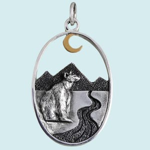 Bear with Mountains Charm | Bear Moon Pendant | Bear Jewelry | Silver Bear Necklace | Mountains & Moon Charm | Gift for Hikers | Bear Charm