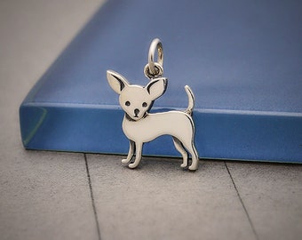 Sterling Silver Chihuahua Dog Charm, Animal Charm, Pet Charm, Dog Lover Charm, Pet lover Charm, Dog Pendant, Puppy Charm, Pet Jewelry